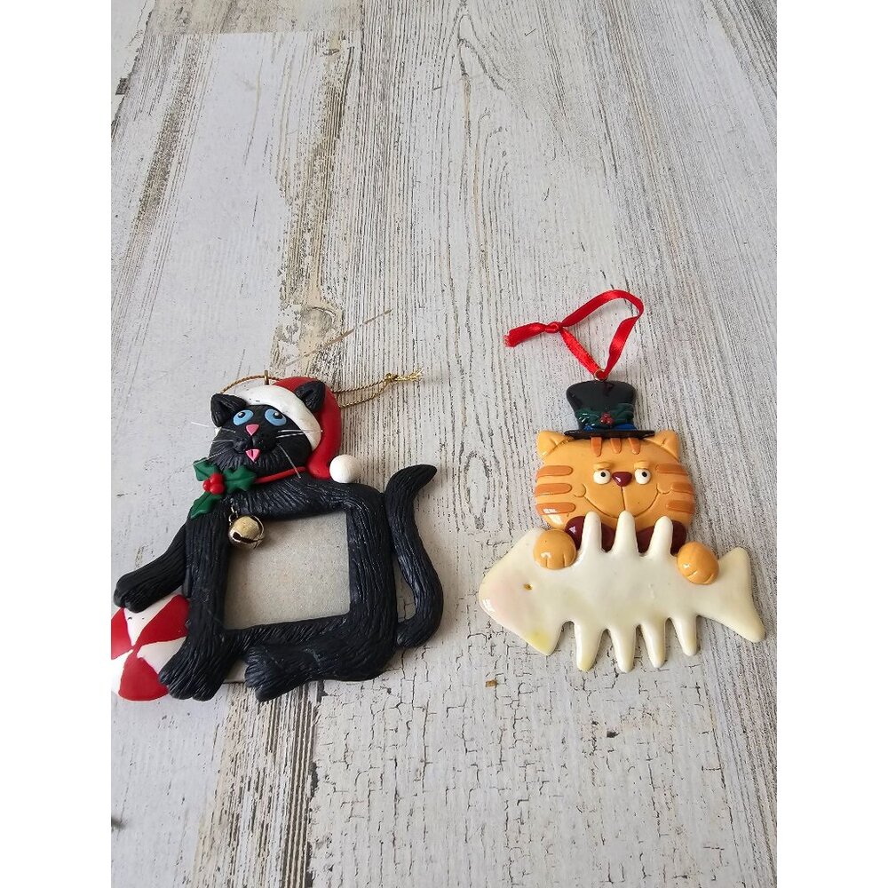 Vintage cat picture ornament tabby black‎ Xmas tree